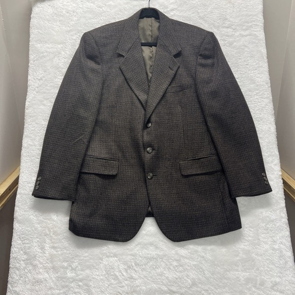 Mark‎ Alexander Men's 100% Wool Blazer Three Button Herringbone Brown Black 42R - Picture 1 of 16